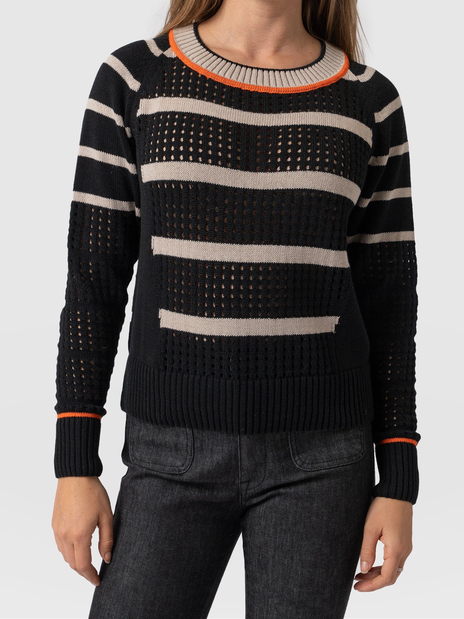 Merino Mix Cambridge Jumper Black/Beige/Orange - Women's Jumper | Saint + Sofia® EU